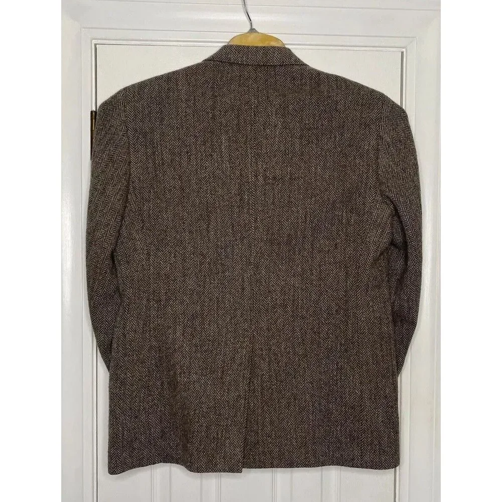 Brooks Brothers Madison X Harris Tweed Herringbone Jacket 43R Brown Wood Buttons